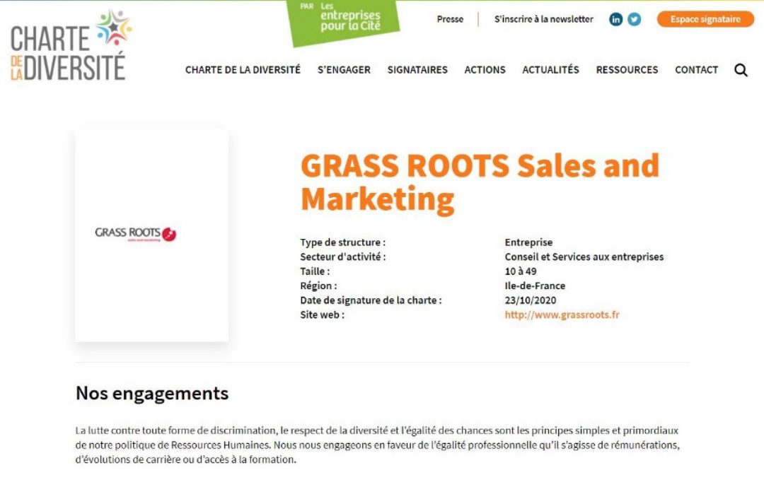 Grass Roots devient signataire de la Charte de la Diversité